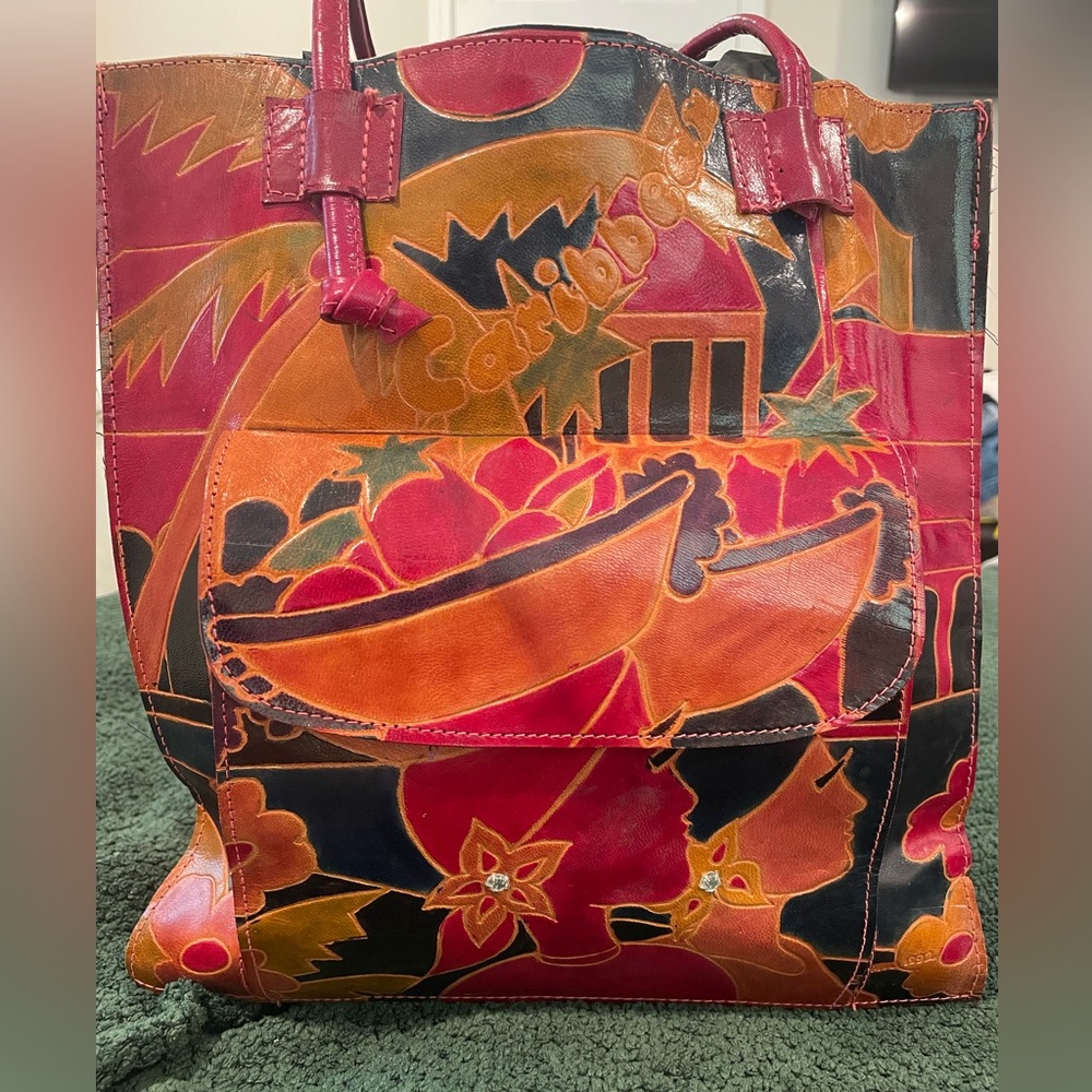 Colorful Vintage Leather Tote Bag